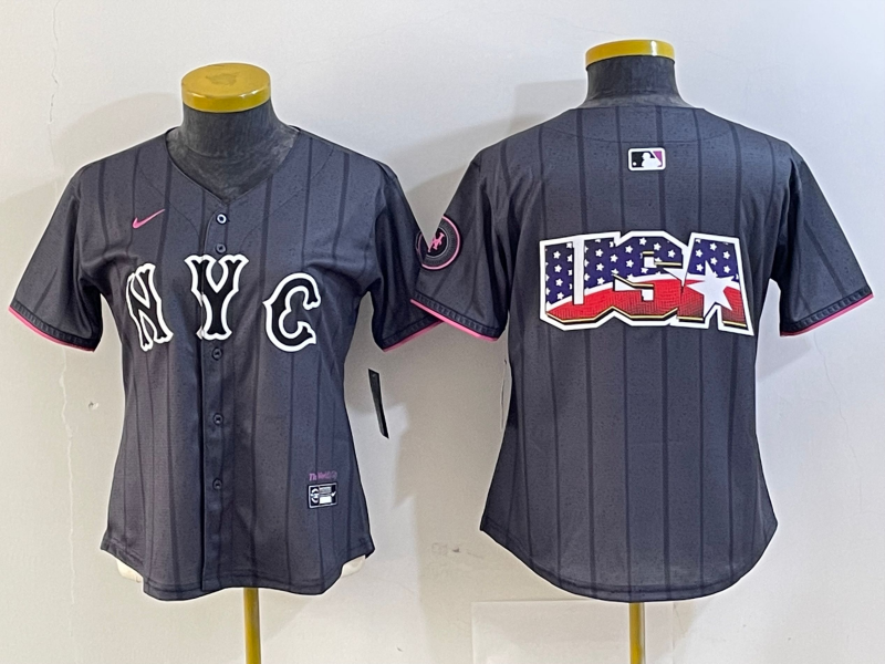 Women's New York Mets Team Big Logo Graphite 2024 City Connect Limited Stitched Baseball Jersey(Run Small)